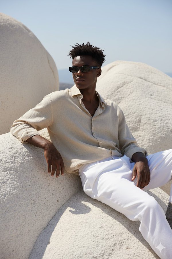 坐在巨大光滑的白色岩层上