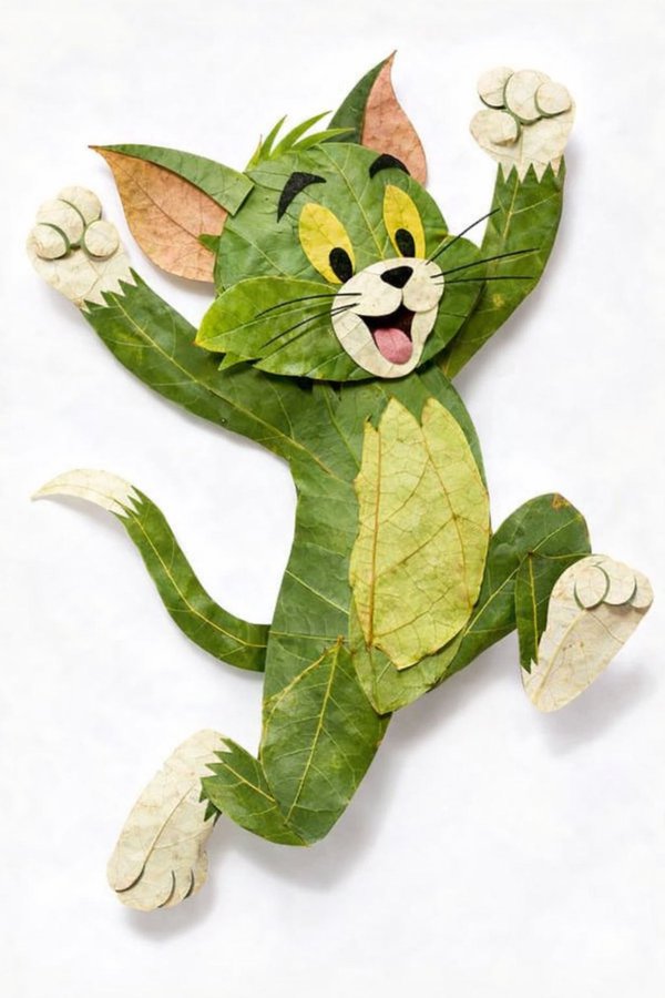 创意树叶拼贴构成的角色画像