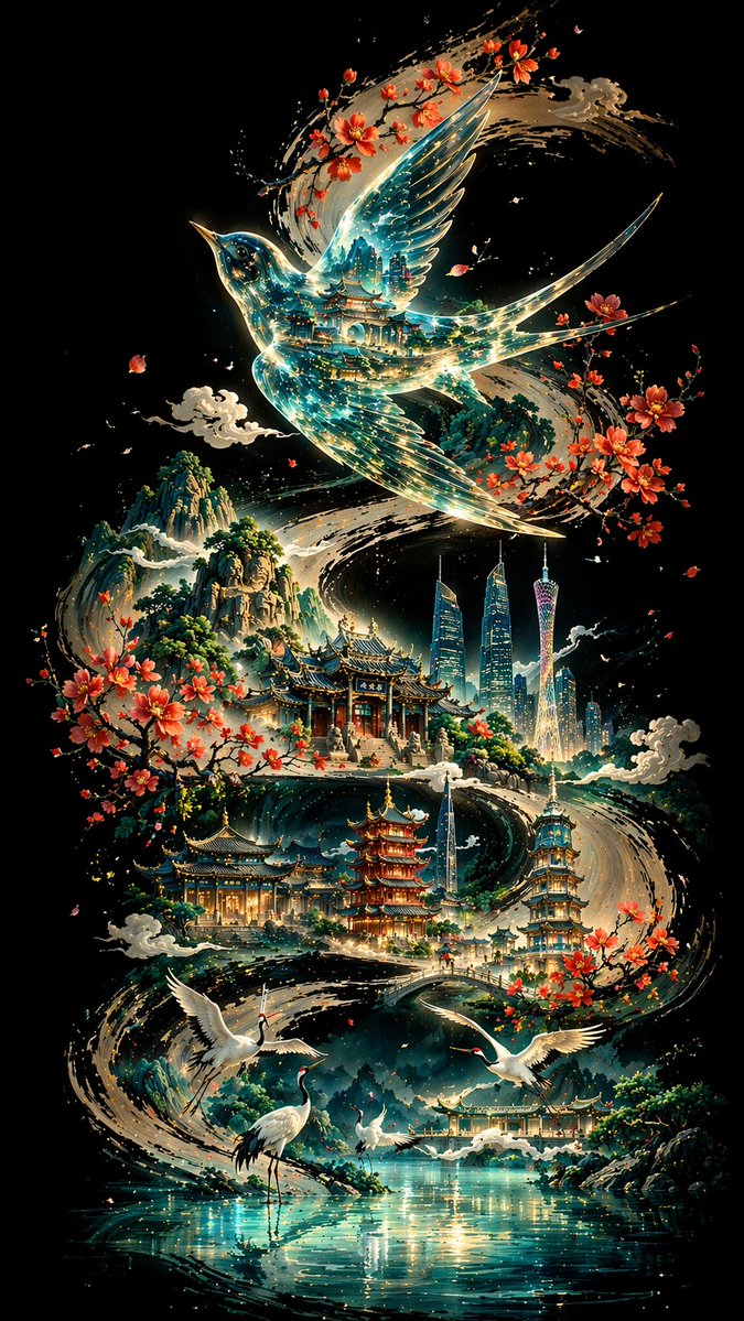 琉璃透明画眉鸟飞舞羊城墨卷