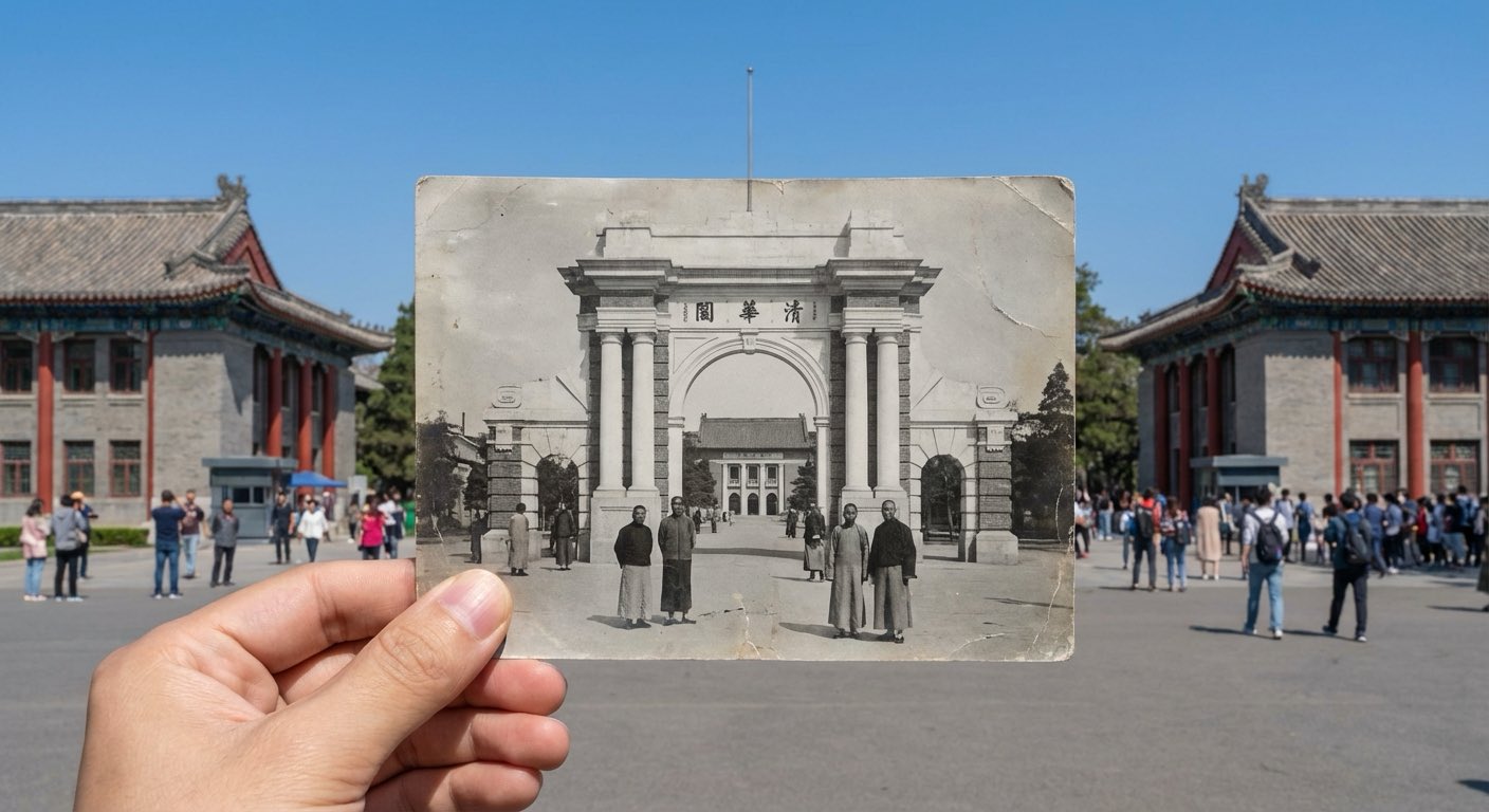 南京夫子庙黑白老照片与现代建筑的超真实叠加