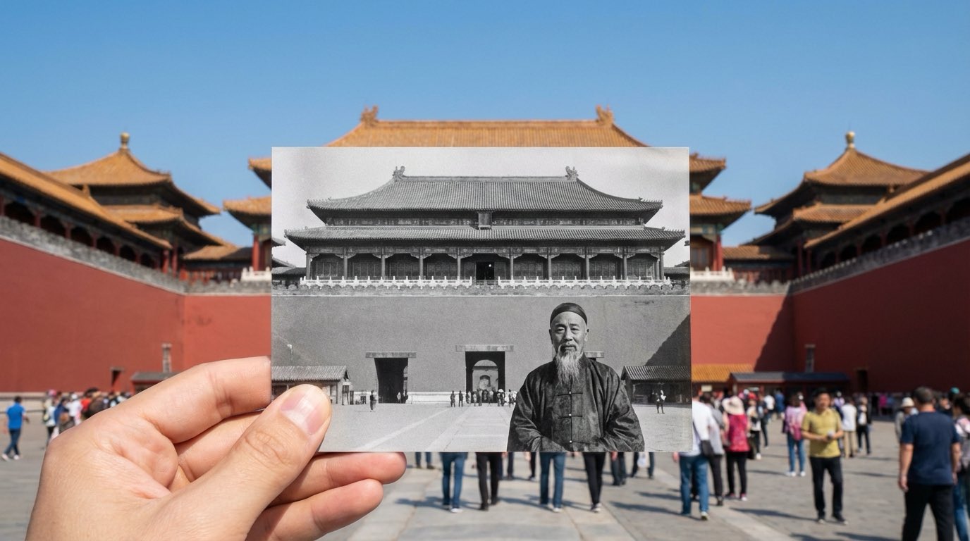 南京夫子庙黑白老照片与现代建筑的超真实叠加