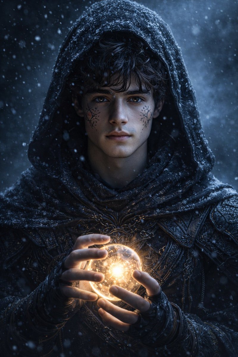 Hyperrealistic dark fantasy portrait of a mysterious hooded m...