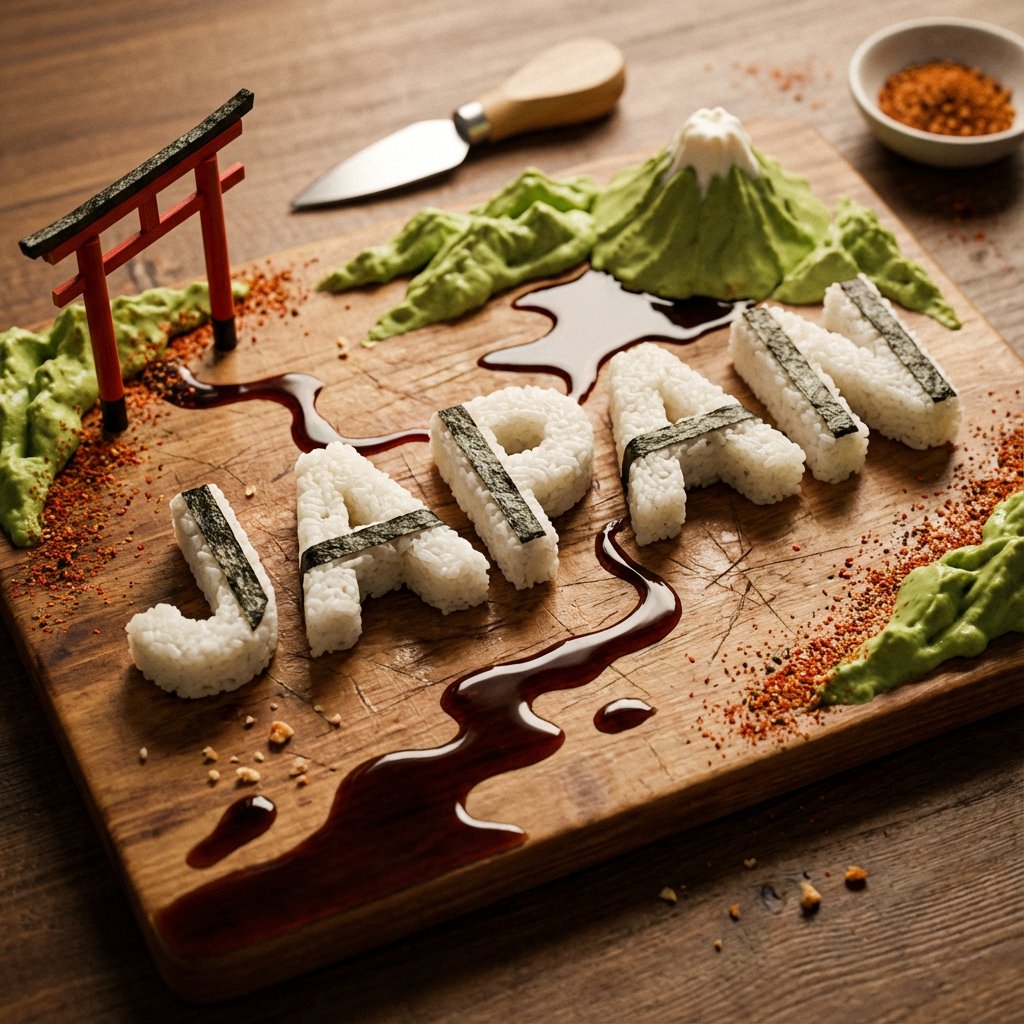 A charcuterie style board presents JAPAN as an edible sculptu...