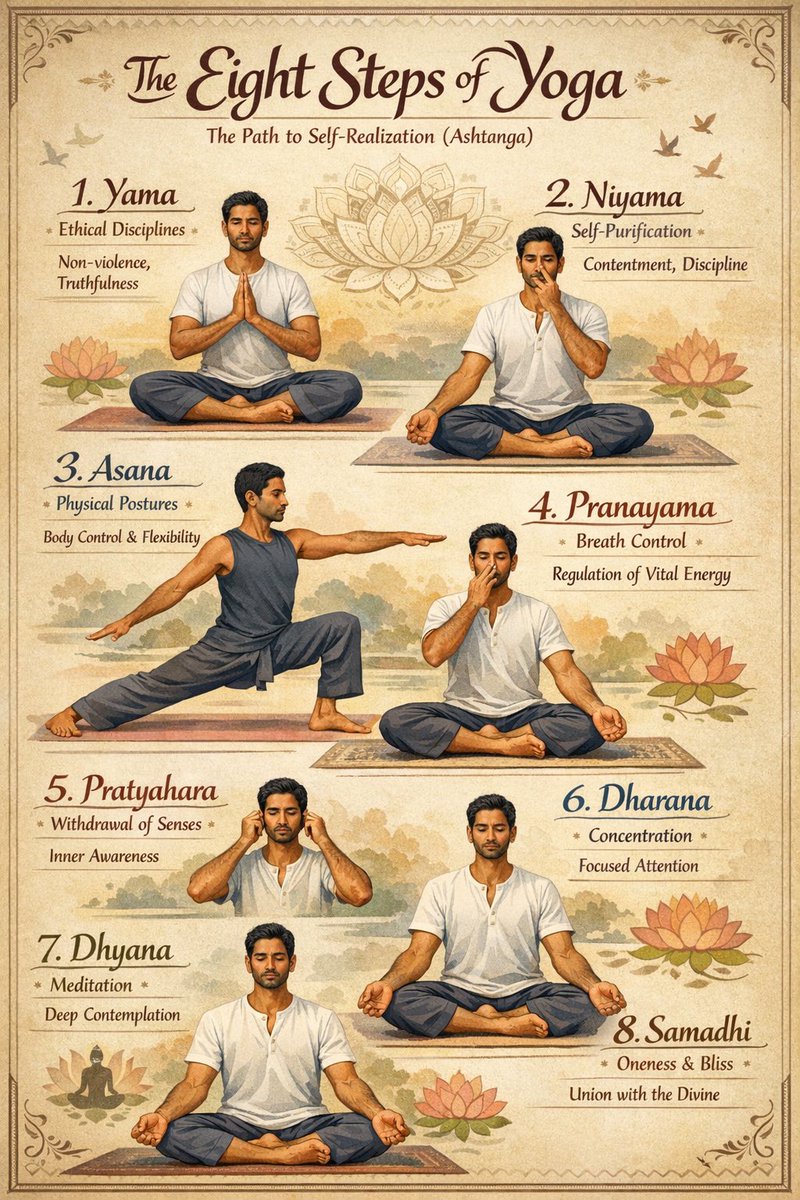 create an infographic with an indian man with different yoga...