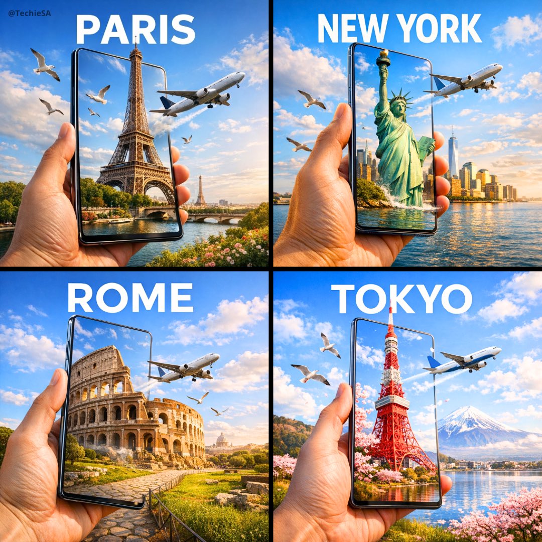 A hyper realistic travel advertisement in square format (1080...