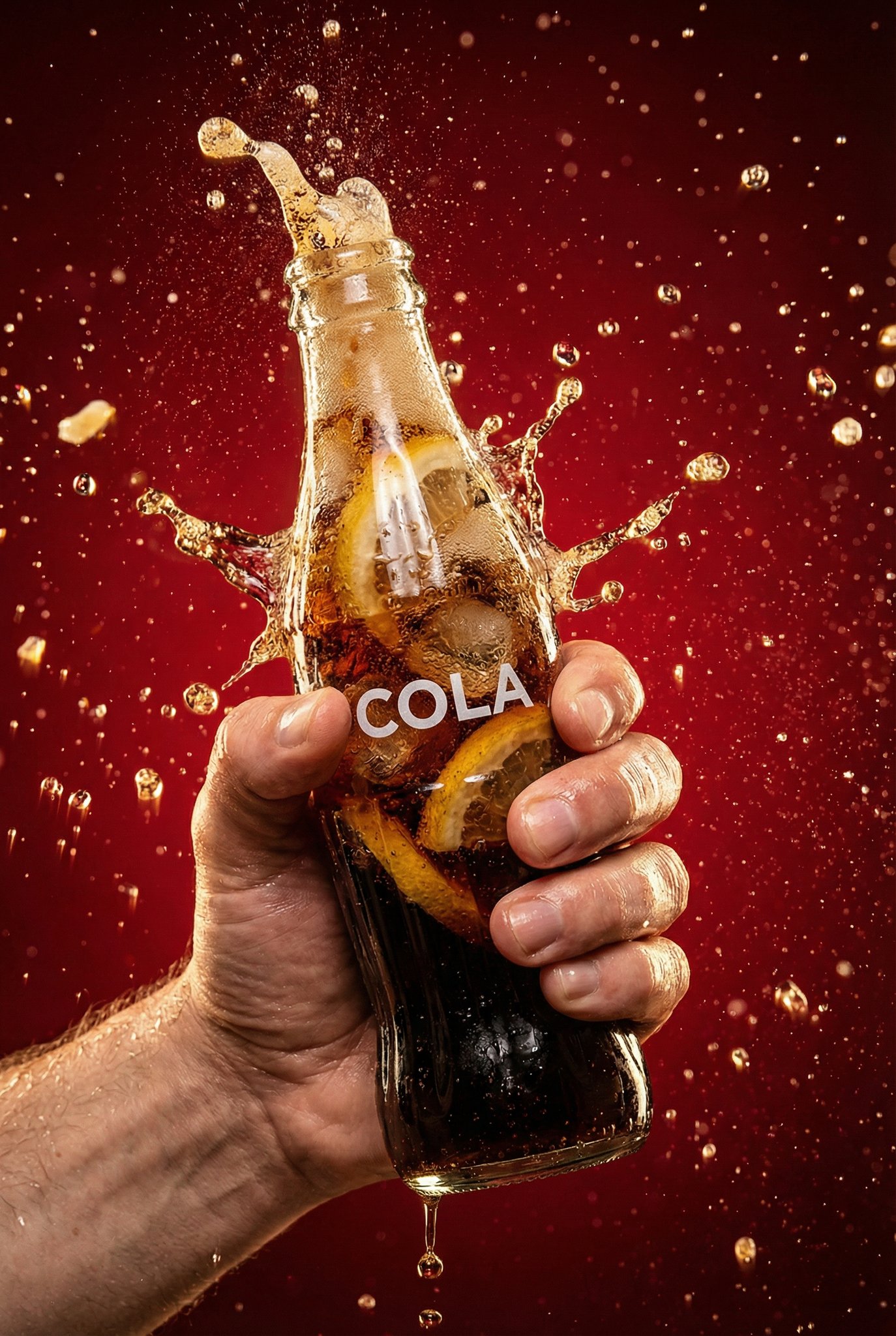 极致冰镇可乐液体飞溅定格：高端商业摄影级水花瞬间