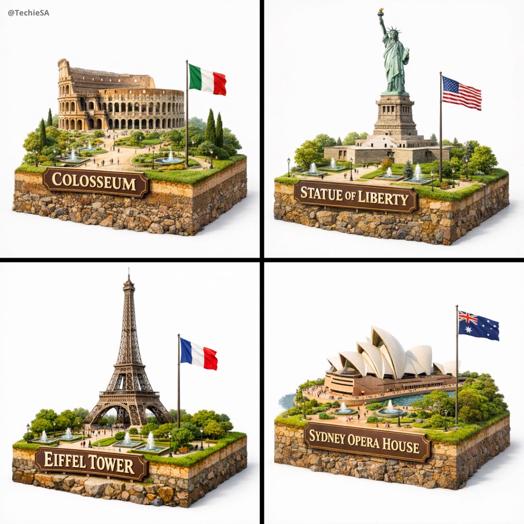 Create a hyper realistic 3D diorama style model of [LANDMARK...