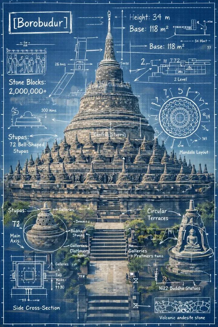 Create an infographic image of [LANDMARK], combining a real p...