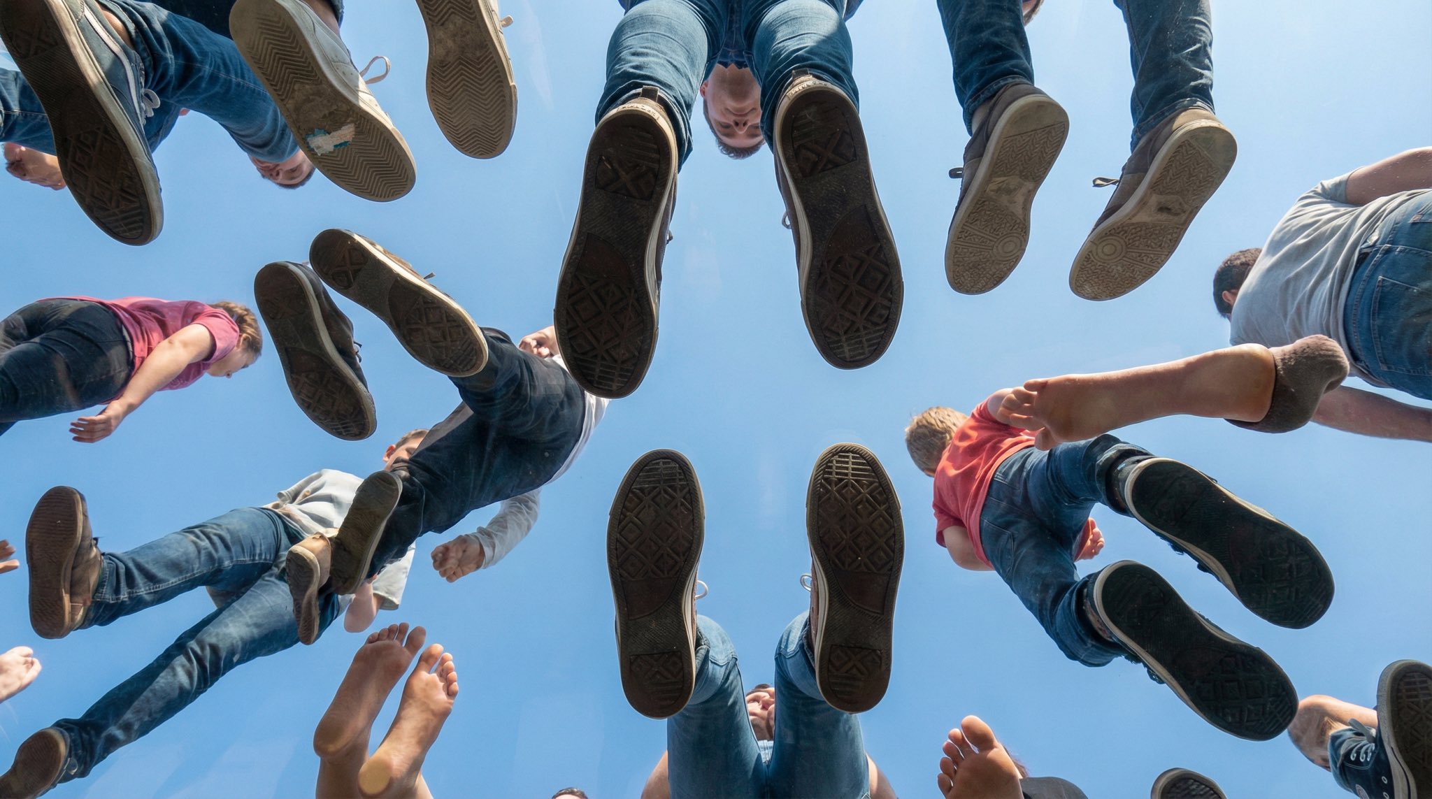 View from under a plane of completely transparent plexiglass....