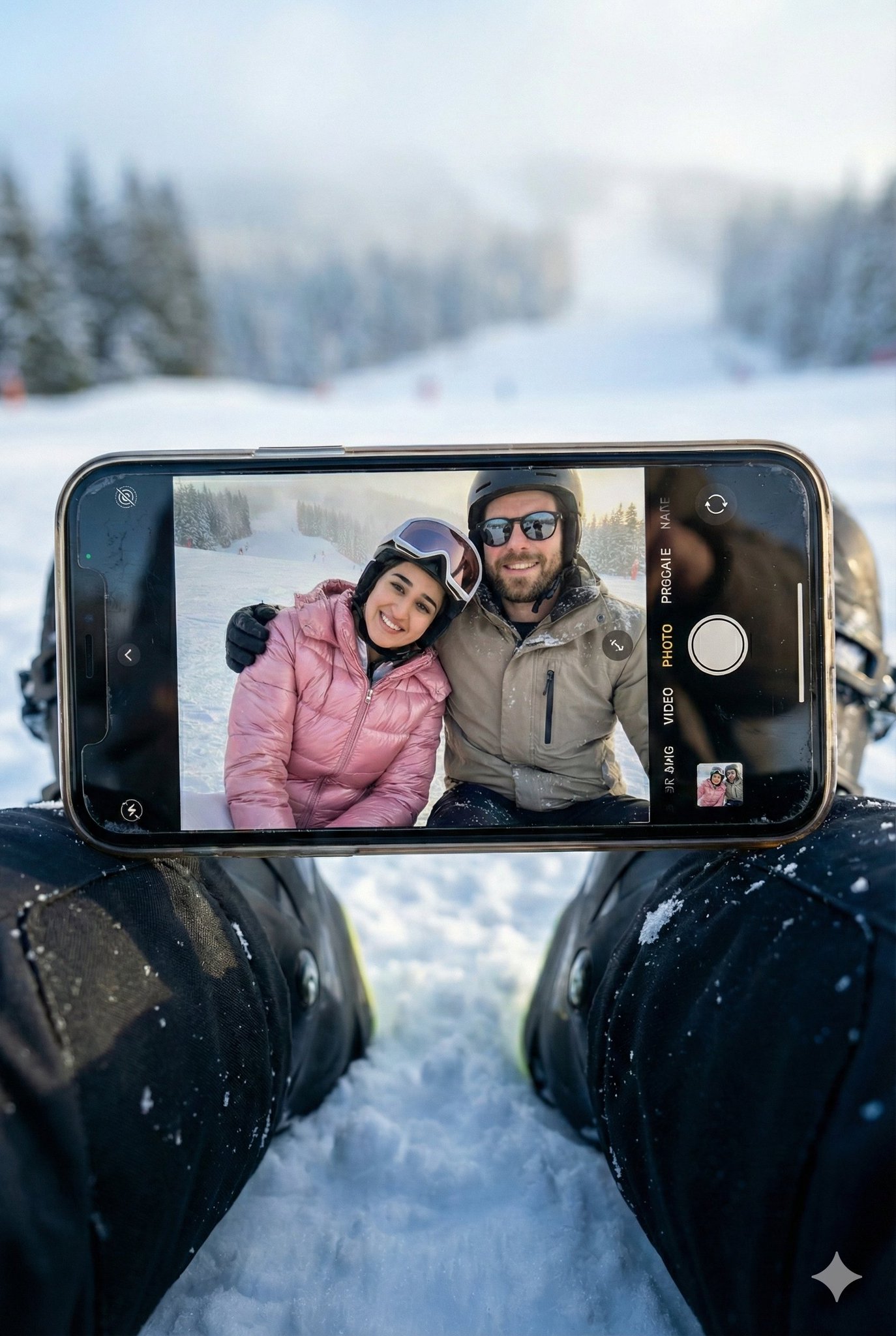 Create a hyper realistic winter scene in a vertical 3:4 aspec...