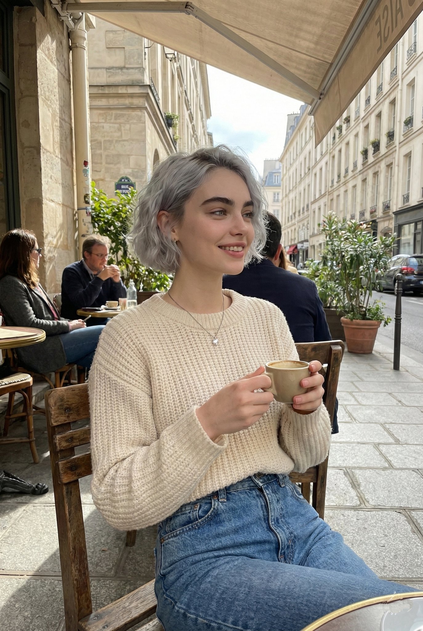 A candid lifestyle portrait of a young woman sitting at an ou...