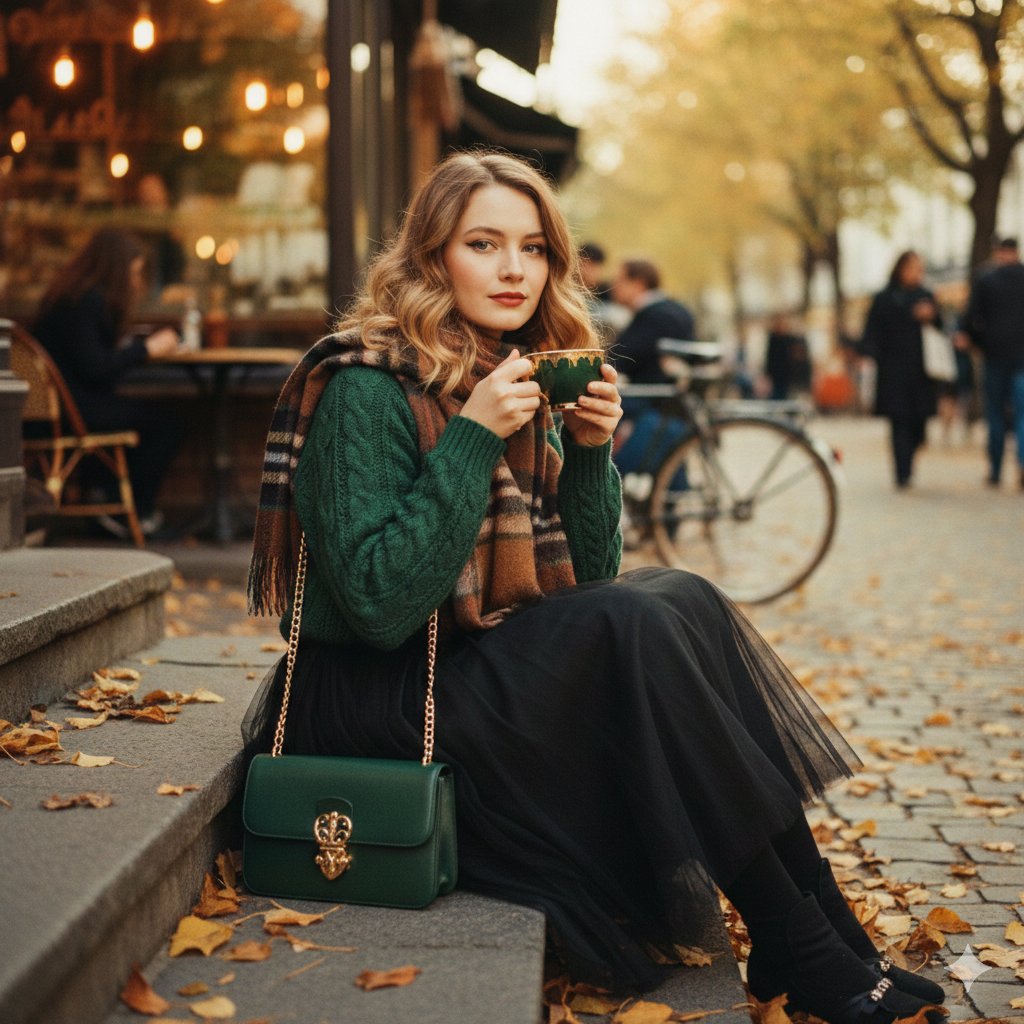 A cinematic 1970s inspired fashion portrait of a graceful you...