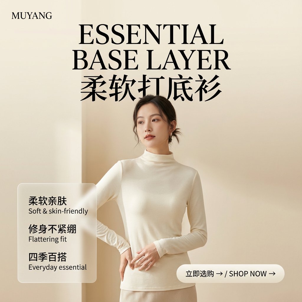 9：16竖版高端极简时尚产品海报。柔和摄影棚自然日光，温暖米白渐变背景（奶油色、燕麦色），画面极致干净。精致亚洲女性模特（...