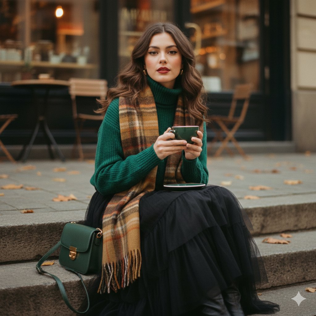 A cinematic 1970s inspired fashion portrait of a young woman...