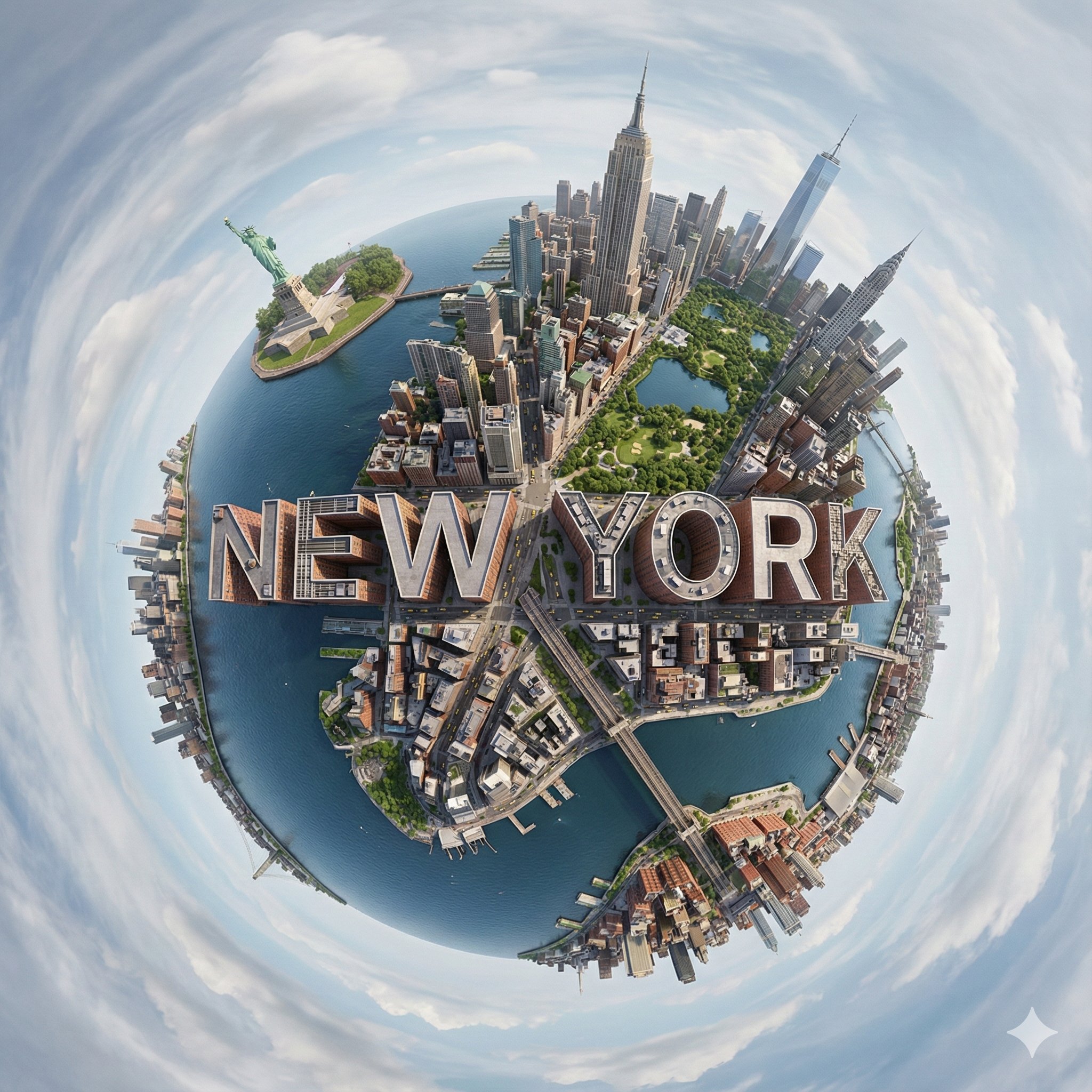 Create a hyperrealistic, surreal spherical panorama of [CITY...