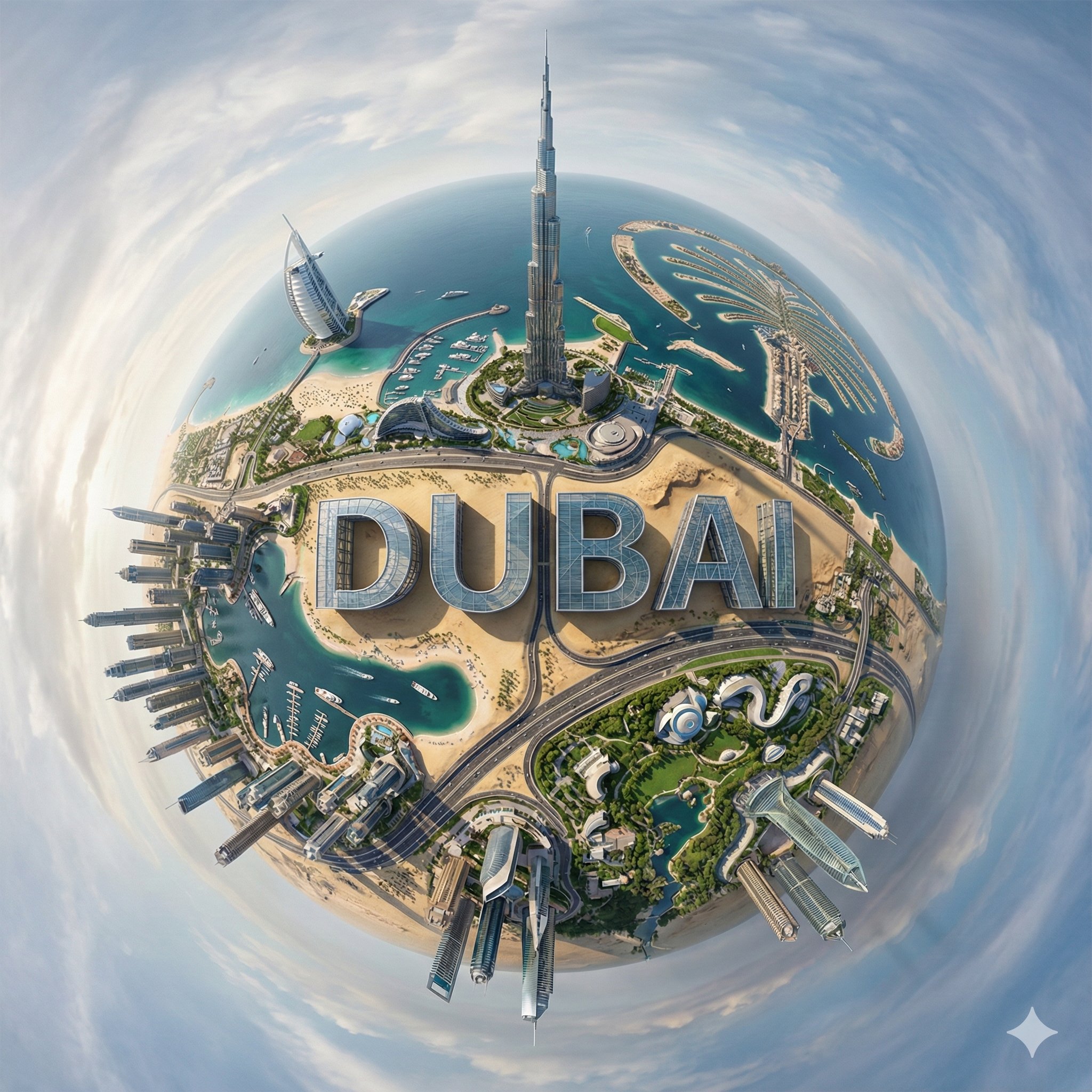 Create a hyperrealistic, surreal spherical panorama of [CITY...