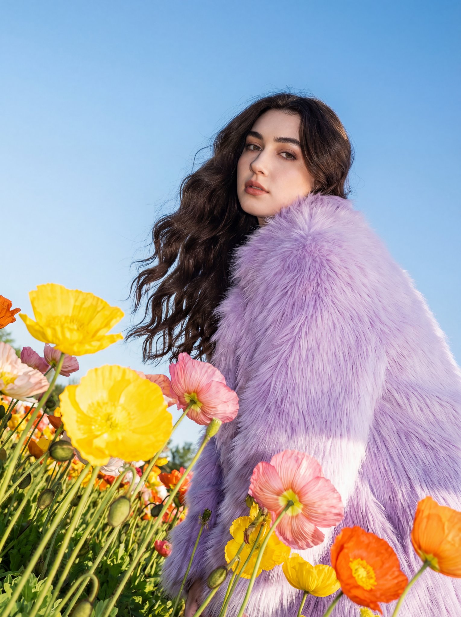 花田户外时尚人像：在强光直闪下的高能花海场景