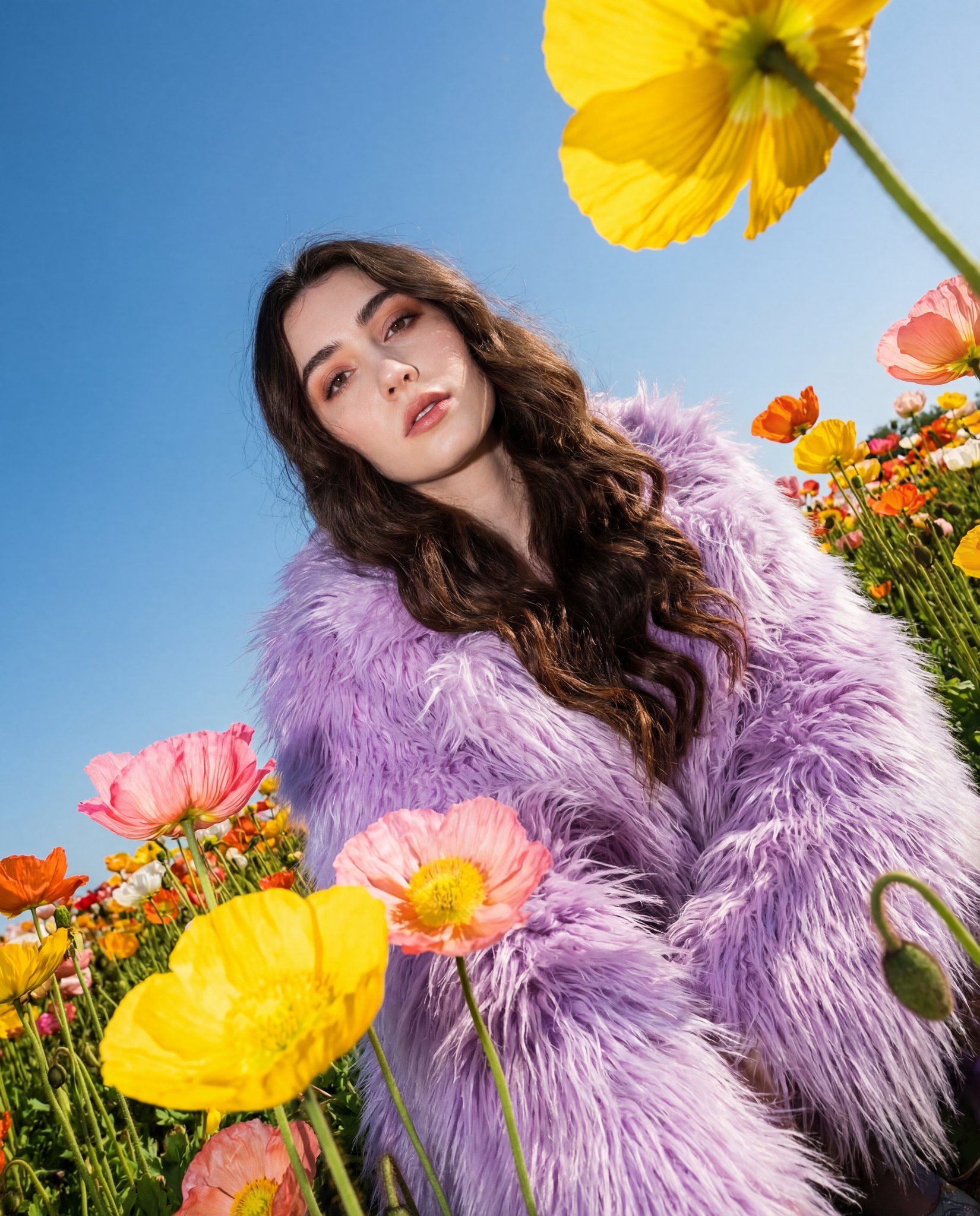 花田户外时尚人像：在强光直闪下的高能花海场景