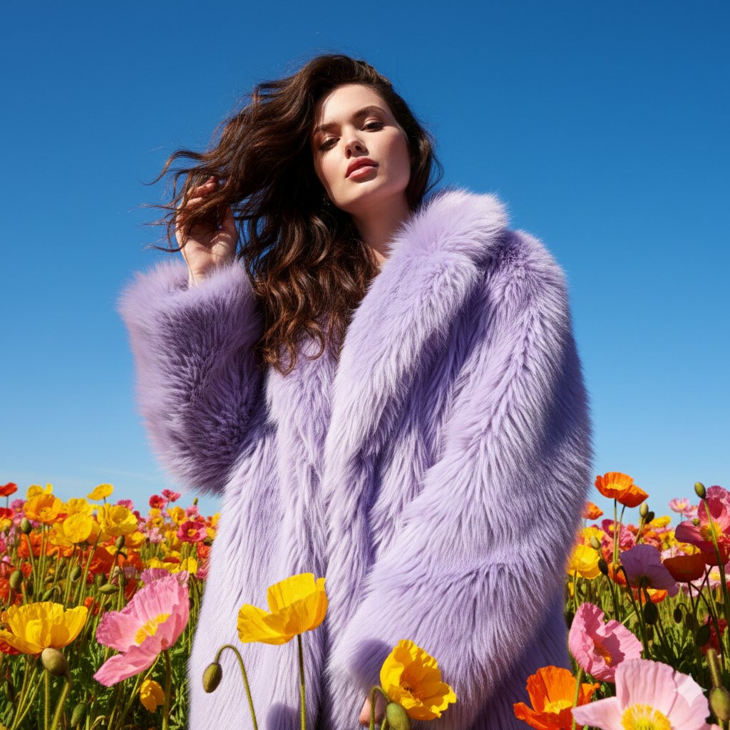 Create an eye catching outdoor fashion portrait in a lively f...