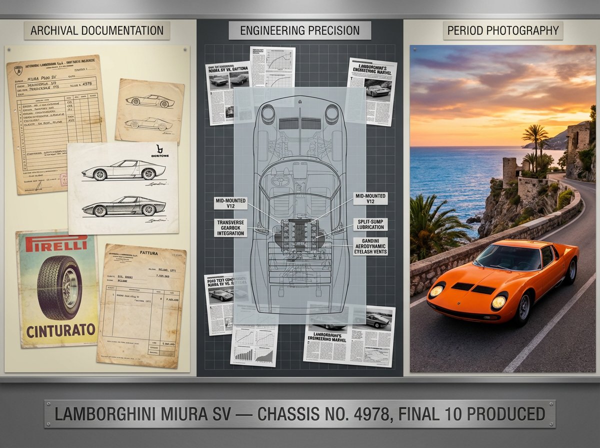 A marque historian's documentation board for [VEHICLE] — [MOD...