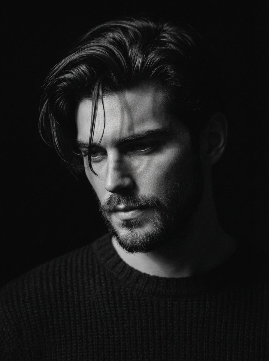 Close up black and white portrait of a man use image face ref...