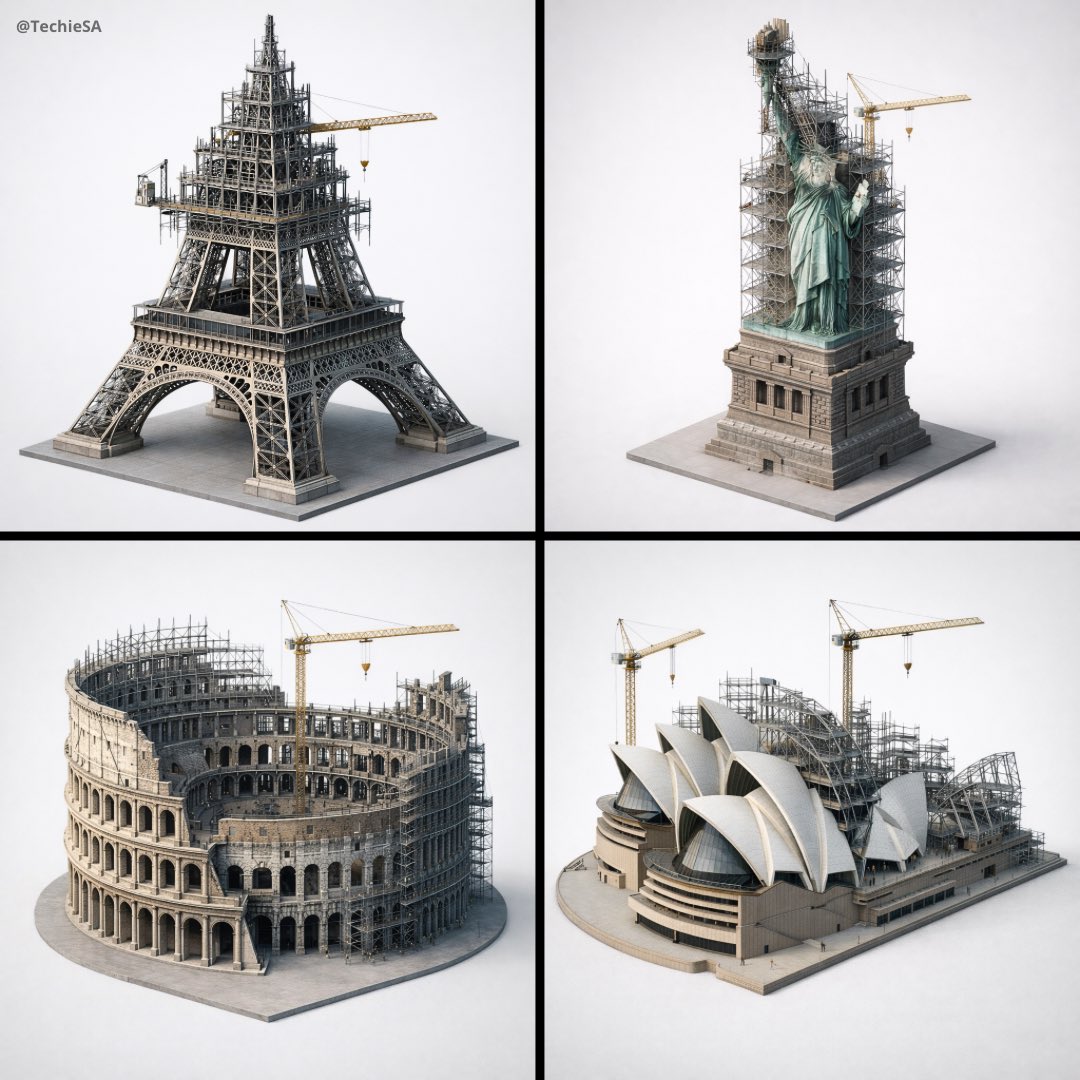 Depict [LANDMARK] frozen in an eternal state of construction....