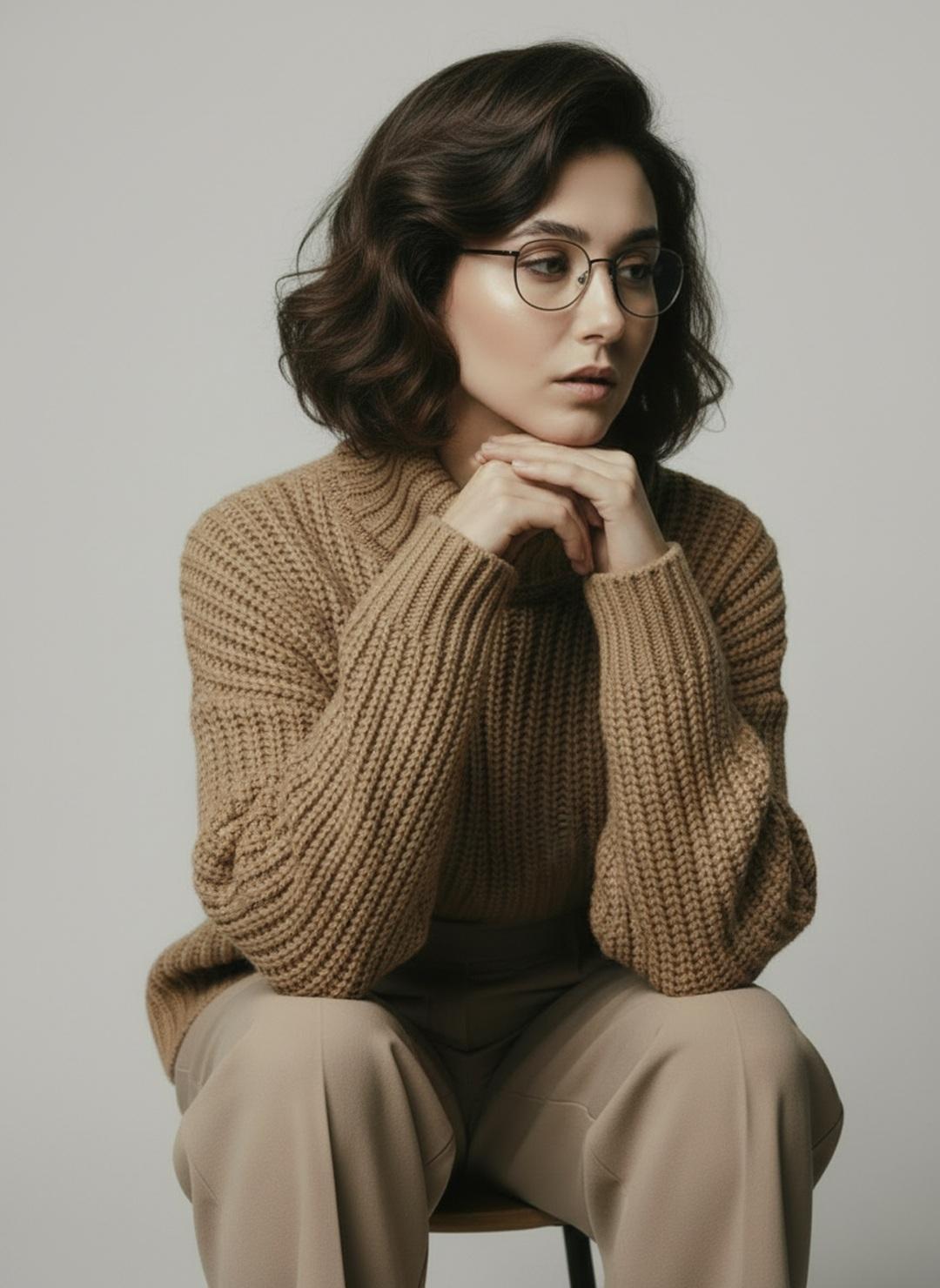 "Objective": "Create a minimalist fashion studio portrait ser...