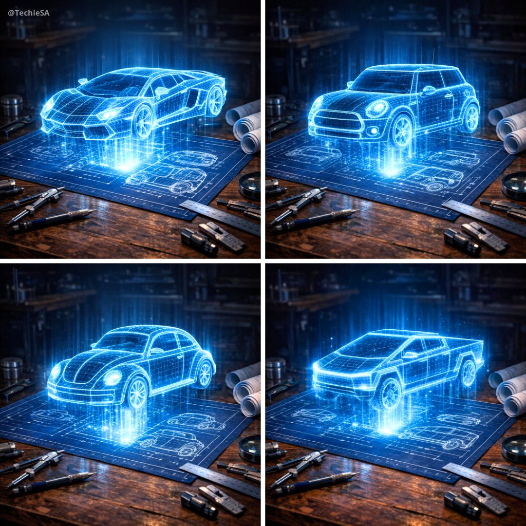Create a hyper realistic 3D holographic blueprint projection...