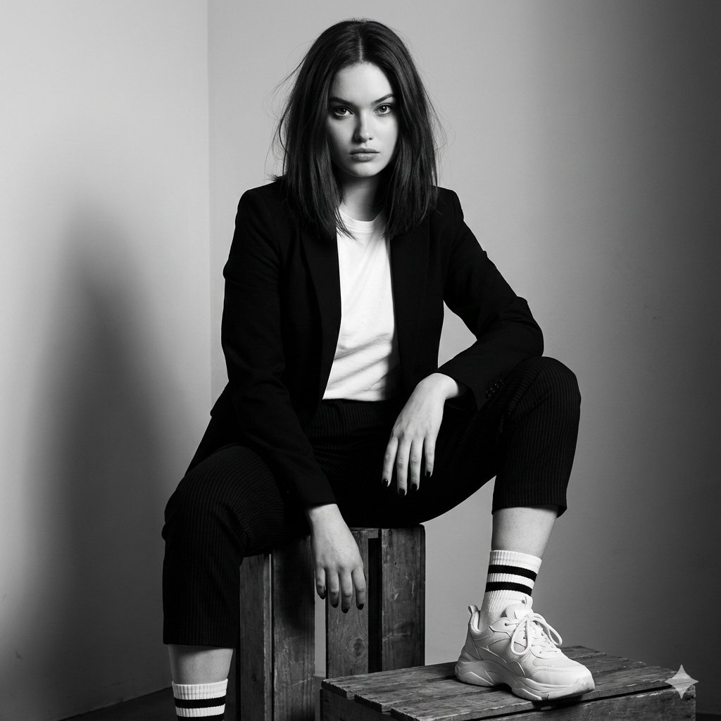 Create a realistic portrait (100% identical face, no editing...