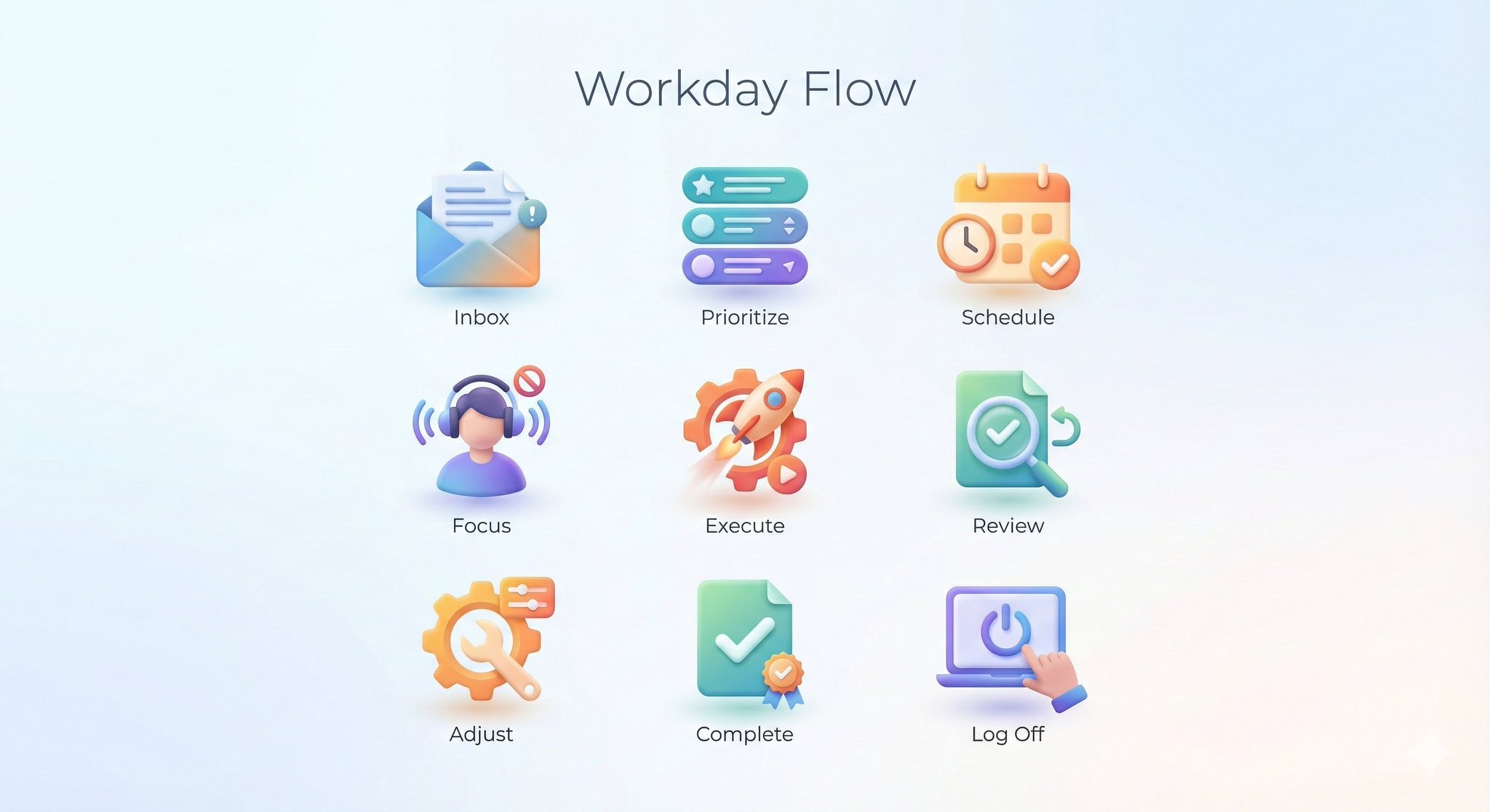 Create a collection of icons representing [ROUTINE / PROCESS...