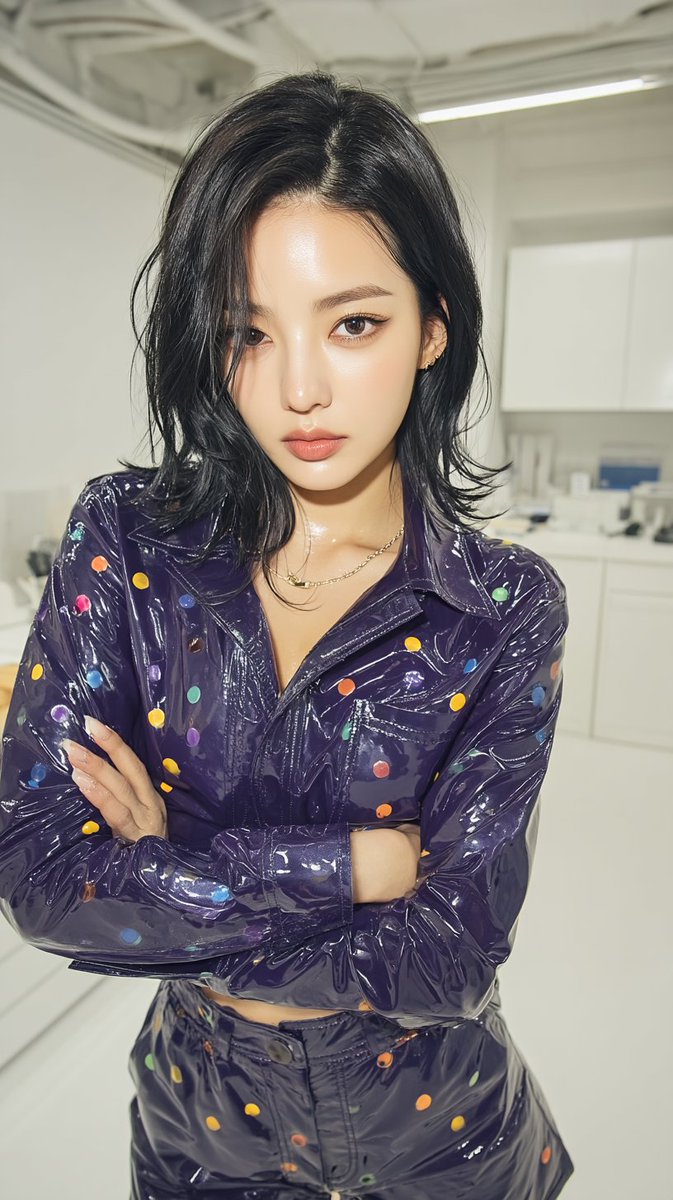 Purple Faux Leather School Look with Digital Polka Dots, 2026