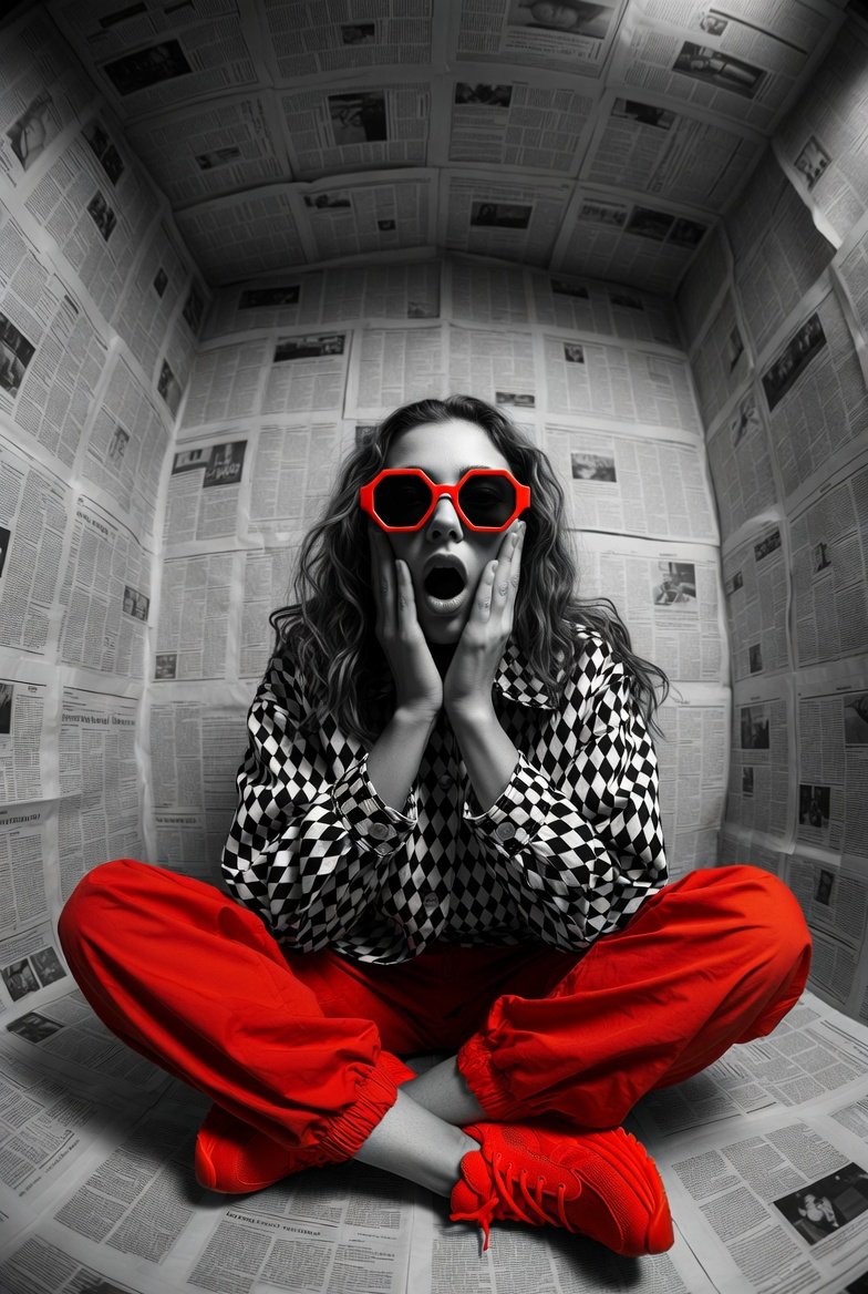 Hyper realistic editorial photo shot at eye level with a 12mm...