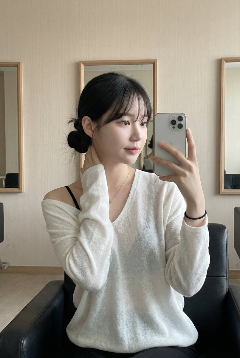 This photo captures a highly atmospheric indoor Mirror Selfie...