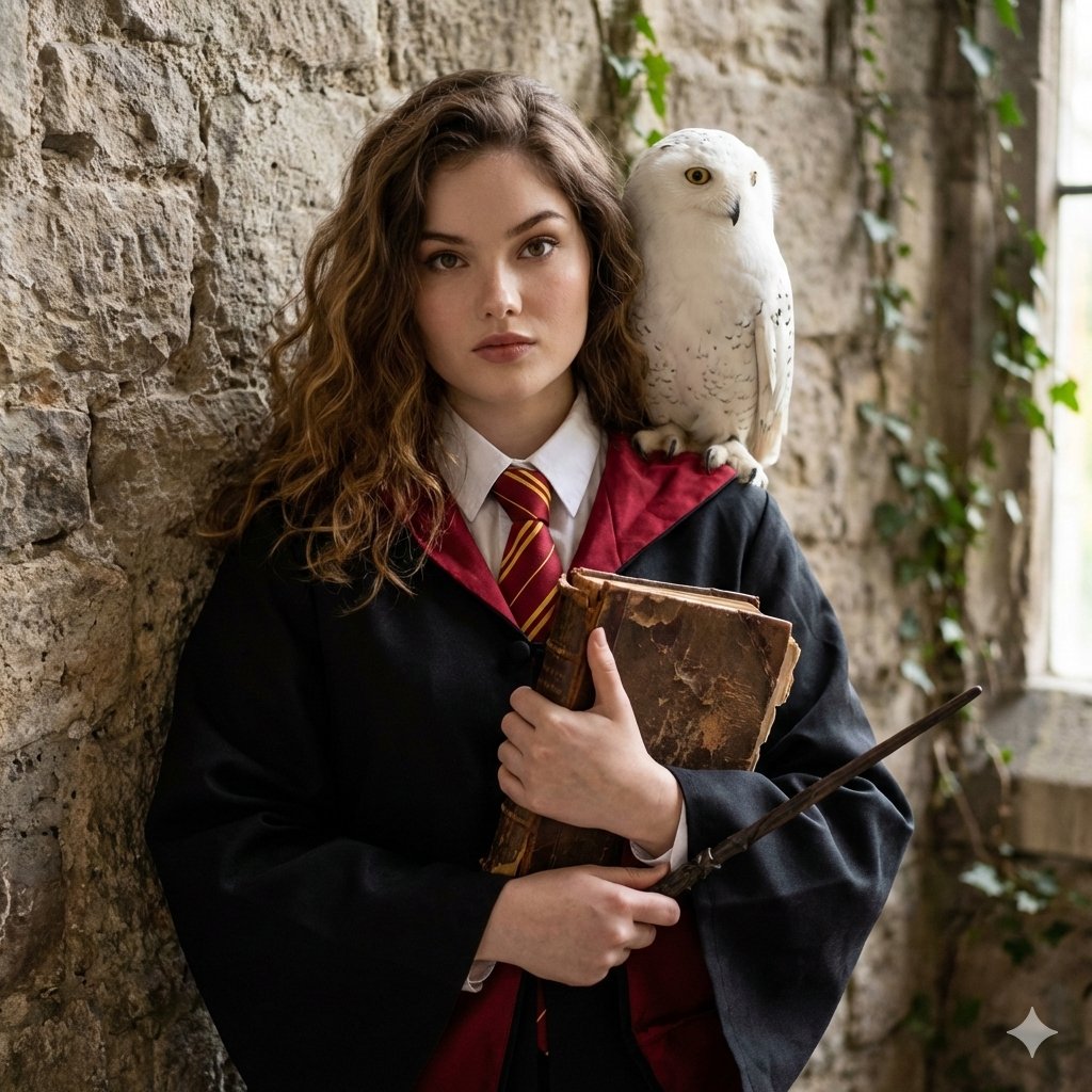 USE UPLOADED PHOTO AS REFERENCE. HOGWARTS STYLE PHOTOSHOOT. T...