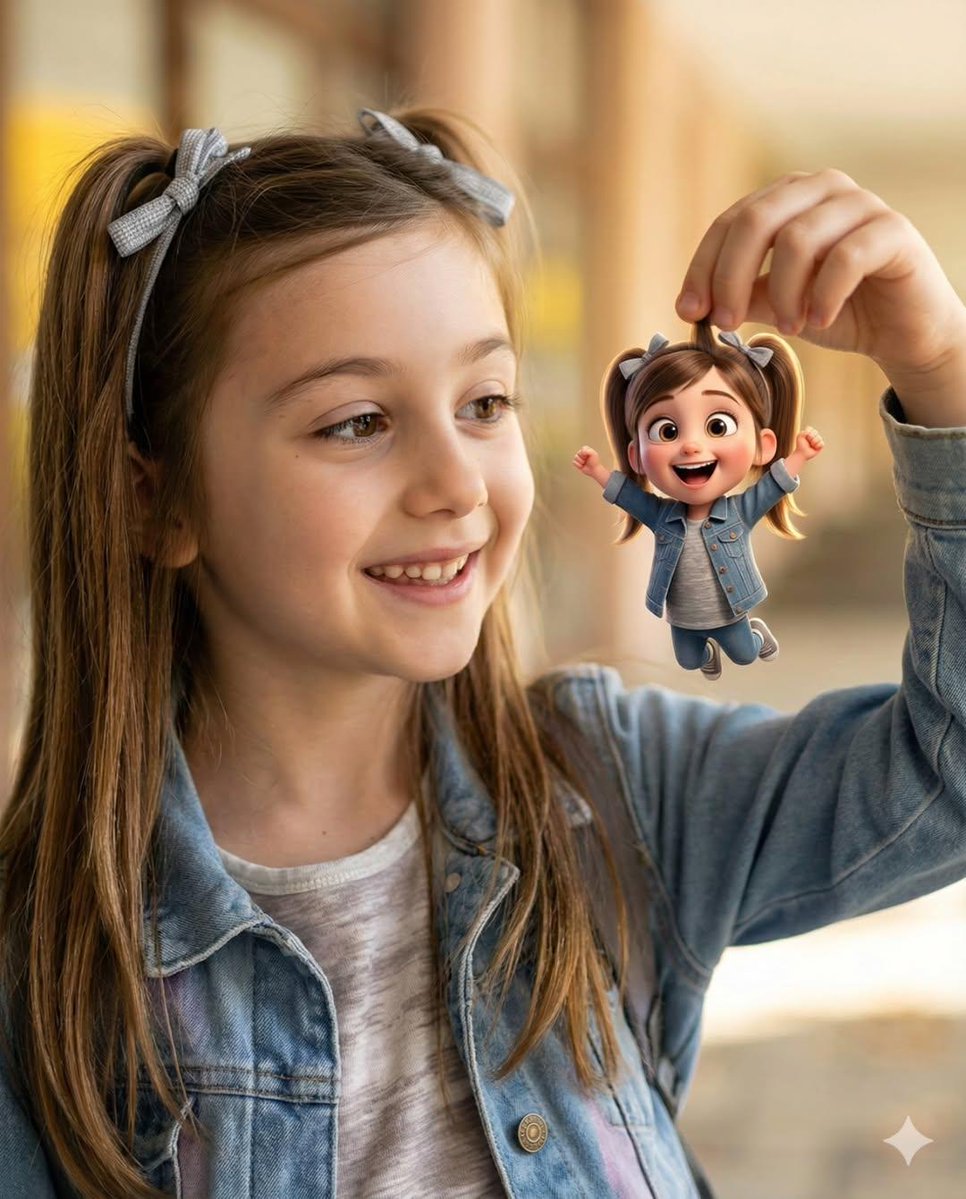 "Objective": "Create a heartwarming, whimsical portrait blend...