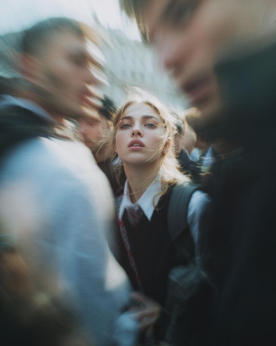 街头偷拍风格的校服人像写真巴黎时装周场景