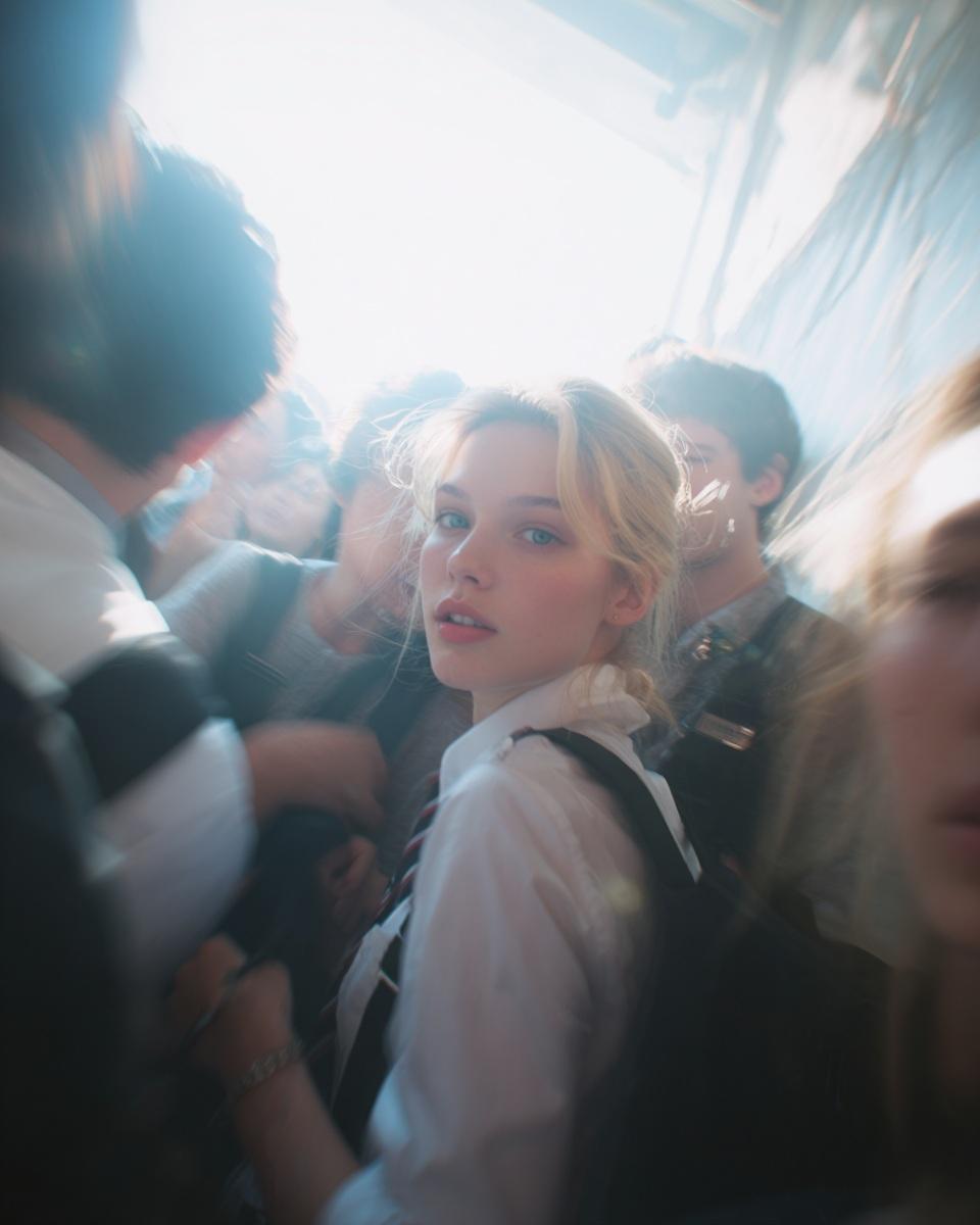 街头偷拍风格的校服人像写真巴黎时装周场景