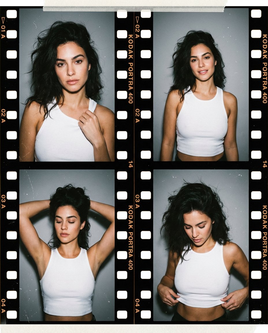 A photorealistic editorial style portrait composed as a four...