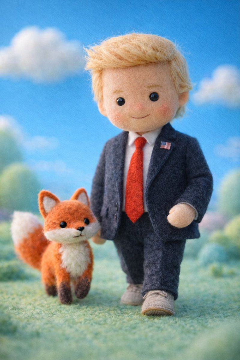 A handcrafted felt miniature illustration of [Celebrity] reim...