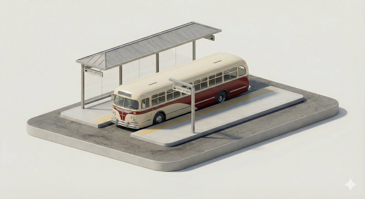 A clean, minimal 3D isometric diorama of a [CITY TRANSPORT TY...