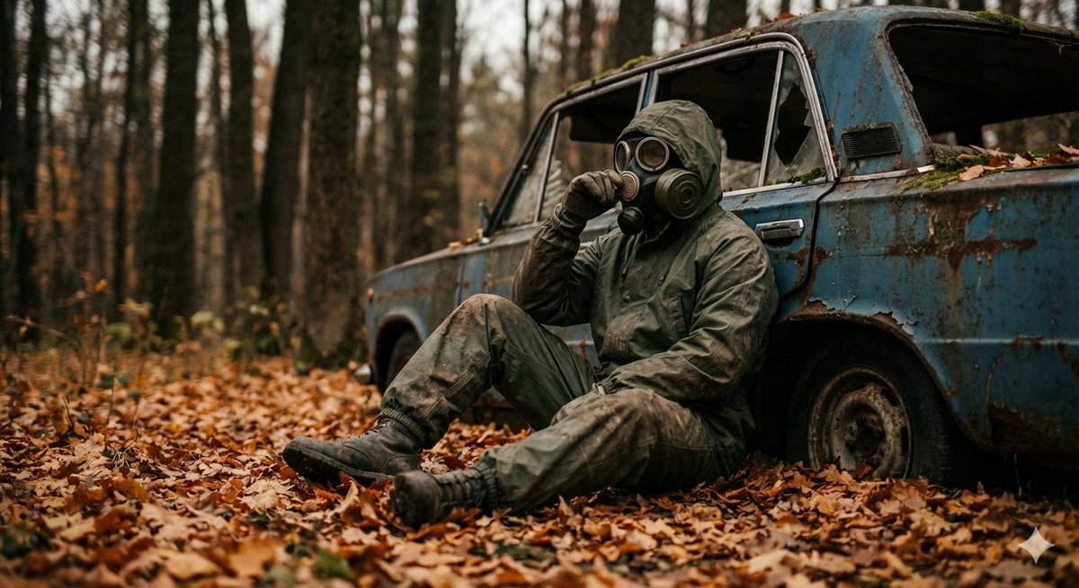 A cinematic, ultra realistic post apocalyptic scene of a lone...