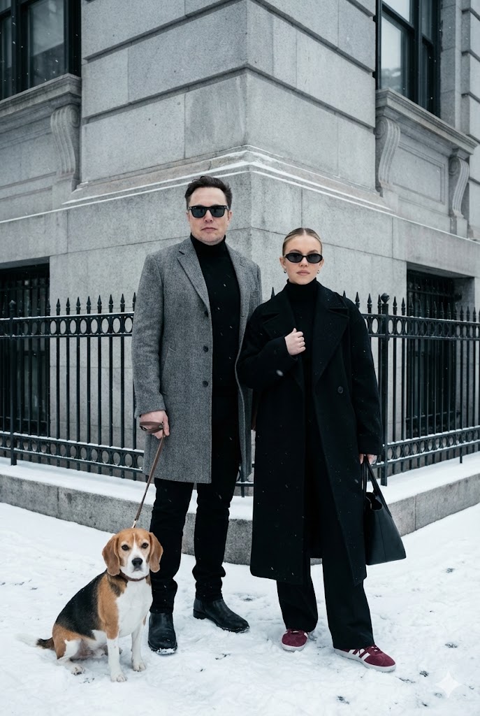 "prompt title": "Sophisticated Urban Winter Couple Portrait",