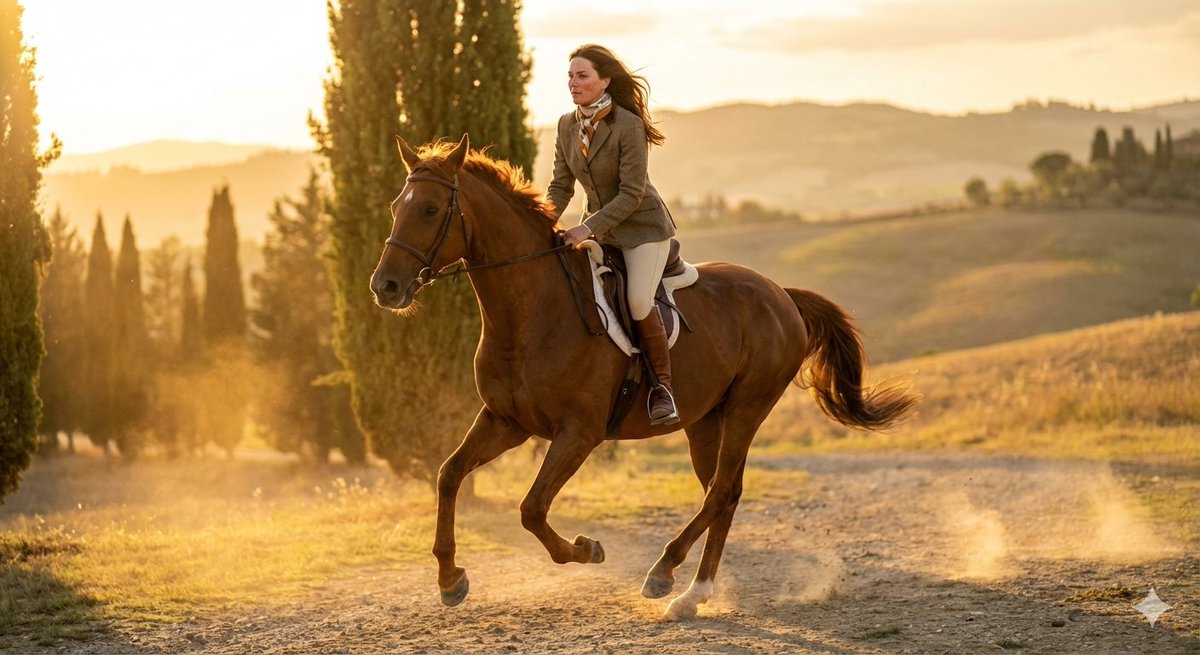 24 year old female equestrian model riding a galloping chestn...
