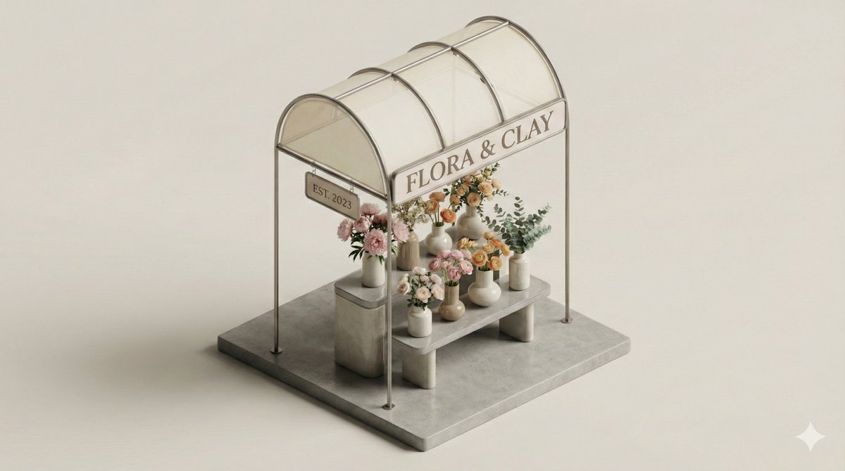 A clean, minimal 3D isometric diorama of a [URBAN RETAIL TYPE...