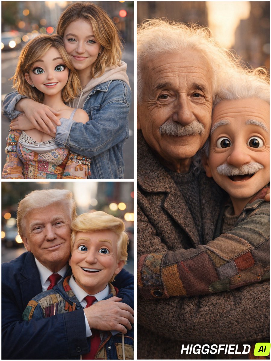 "title": "Hyper real street portrait: real person hugging a c...