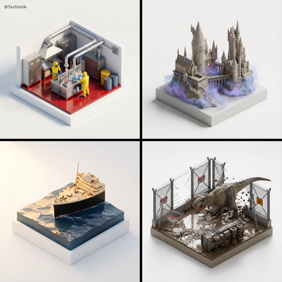 Stylized, ultra high fidelity 3D isometric miniature diorama,...
