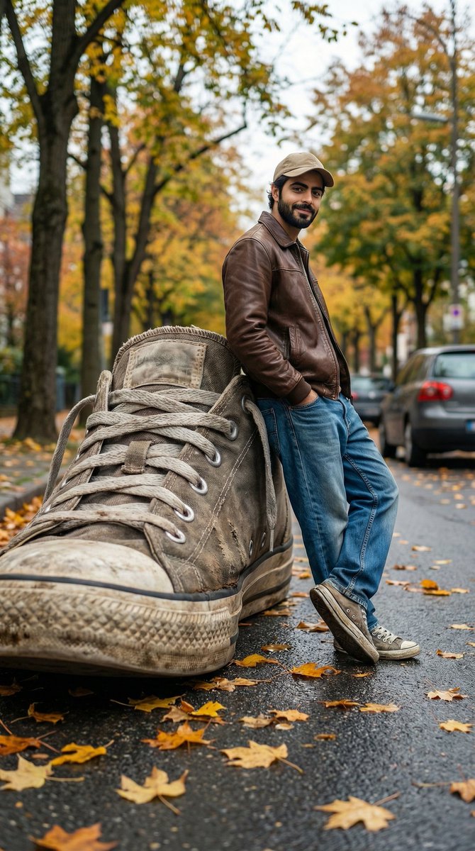 A cinematic forced perspective street photography scene where...