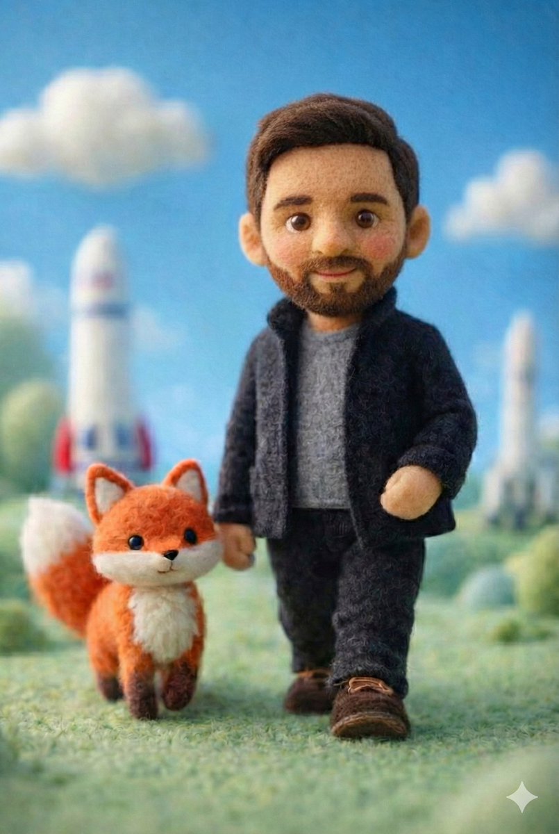 A handcrafted felt miniature scene featuring a soft wool doll...