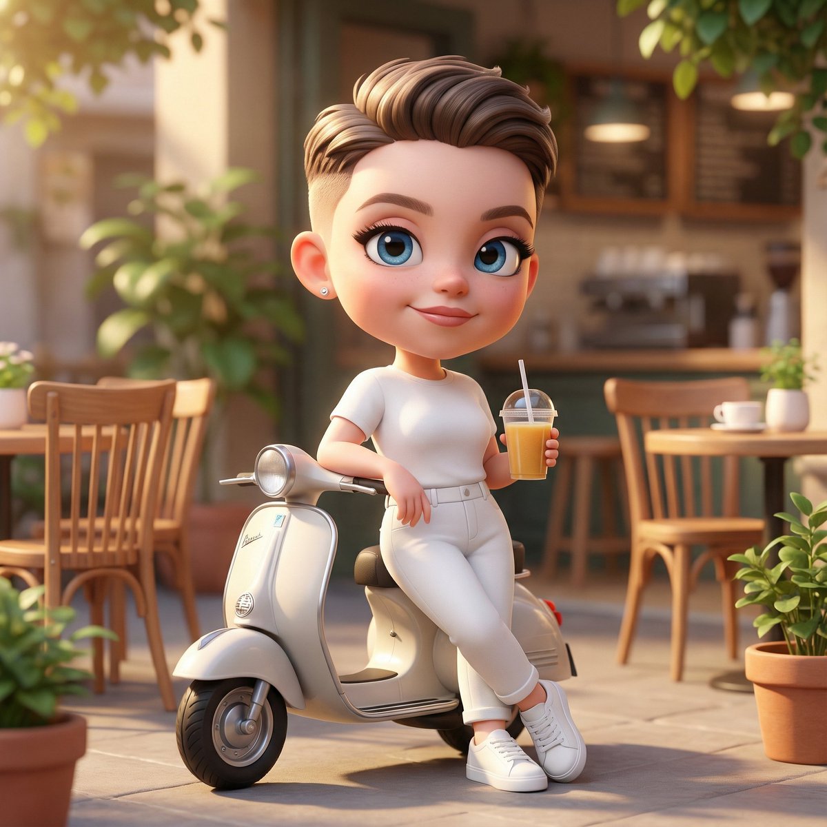 A cute 3D chibi style character of the uploaded image leaning...