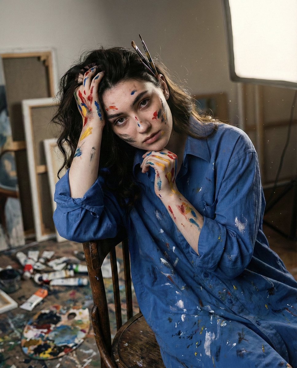 • Concept: Artistic lifestyle, face preserved, tactile provoc...